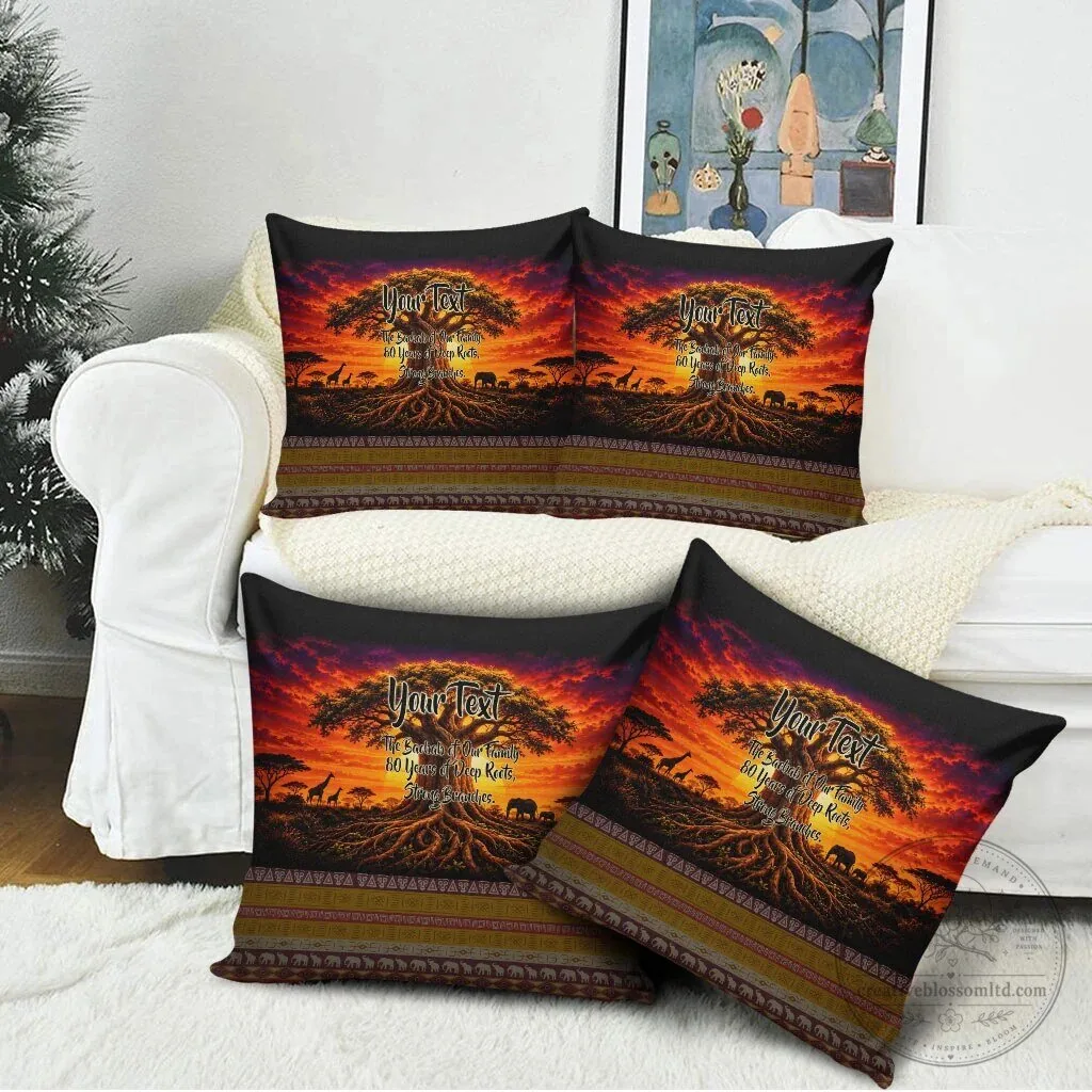 Personalized 80th Birthday Baobab Tree African Sunset Savanna Silhouette Pillow Cover 10 Personalized 80th Birthday Baobab Tree African Sunset Savanna Silhouette Pillow Cover