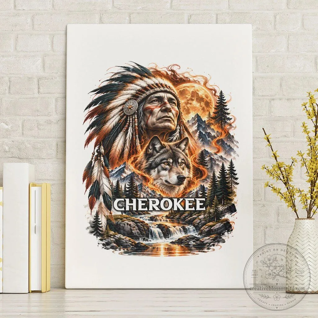 Cherokee Wolf Native American Chief Tribal Nature Landscape Canvas Wall Art