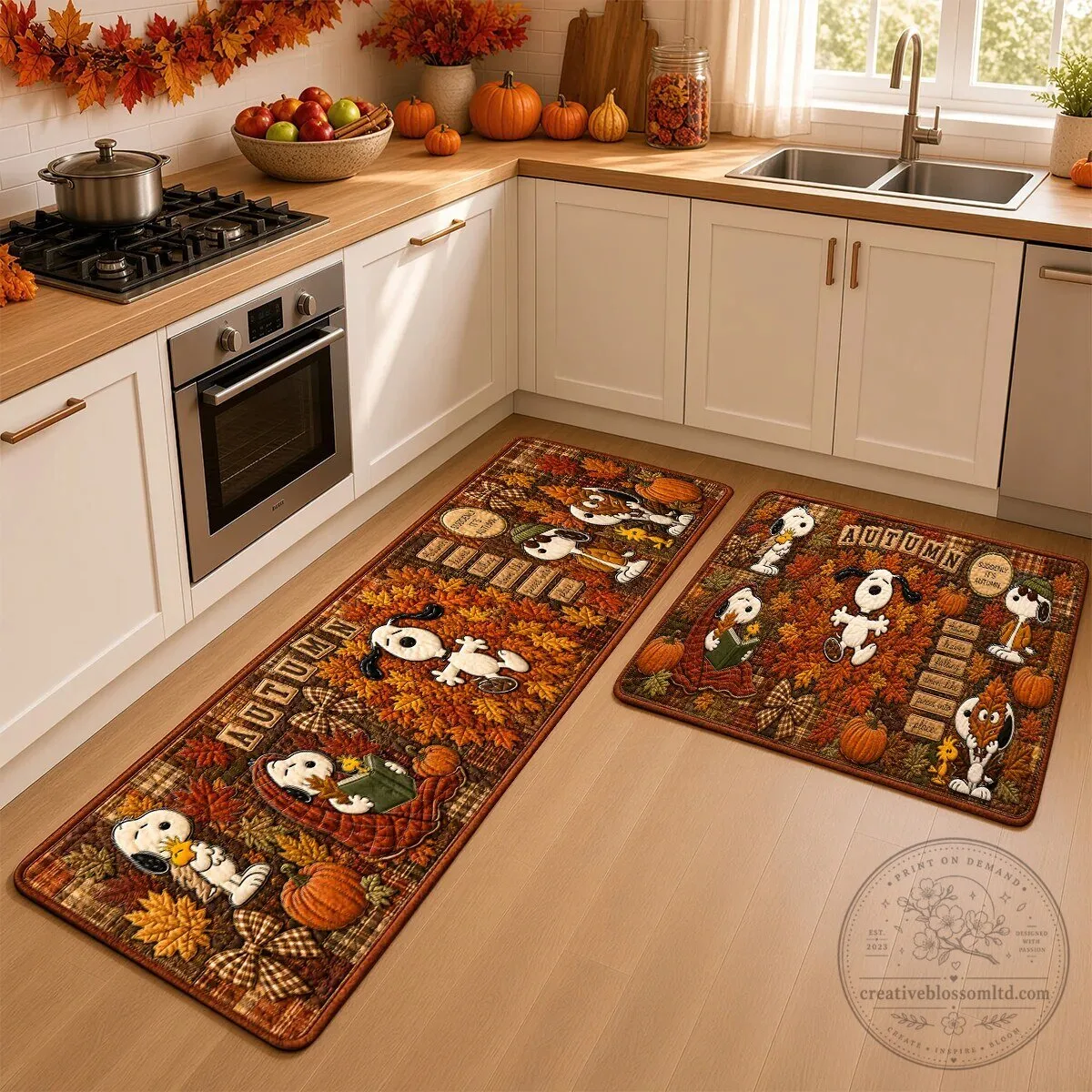 Snoopy Peanuts Autumn Fall Foliage Patchwork Kitchen Runner Rug Mat Set 8 Snoopy Peanuts Autumn Fall Foliage Patchwork Kitchen Runner Rug Mat Set
