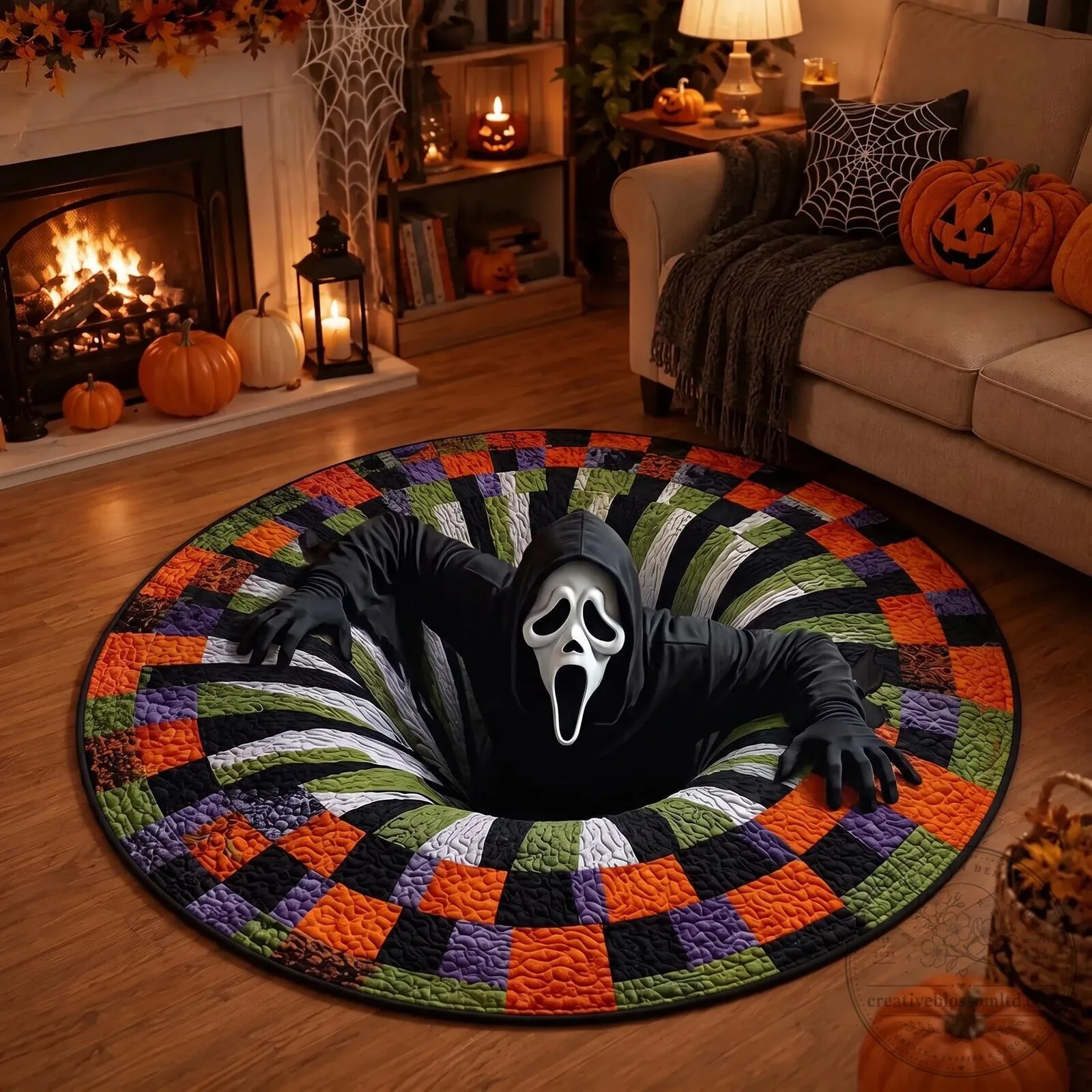 Ghostface Scream Horror Movie Character Halloween Quilted Round Rug