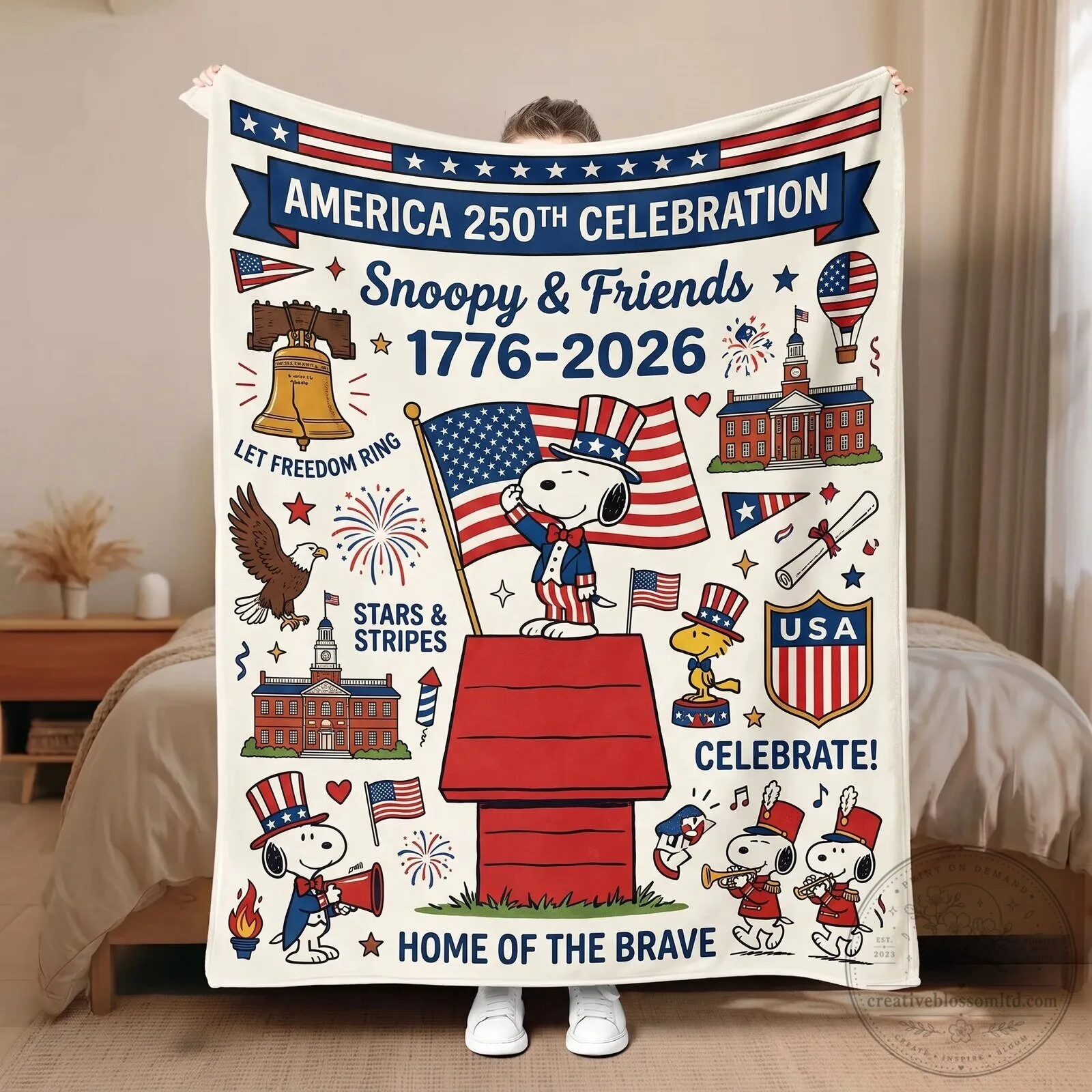 Snoopy and Friends America 250th Celebration 1776-2026 Patriotic Blanket 13 Snoopy and Friends America 250th Celebration 1776-2026 Patriotic Blanket