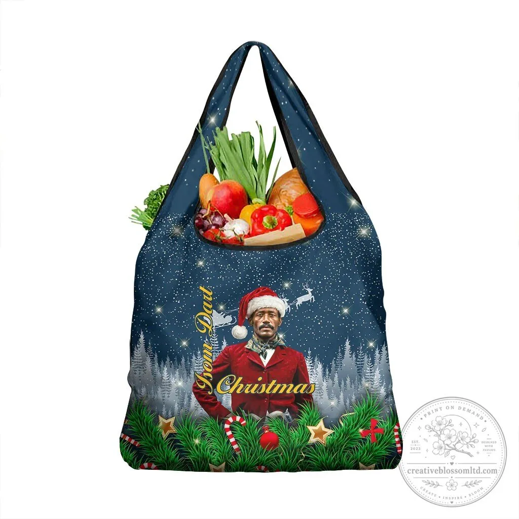 Isom Dart Black Cowboy Santa Christmas Winter Reusable Grocery Shopping Bag