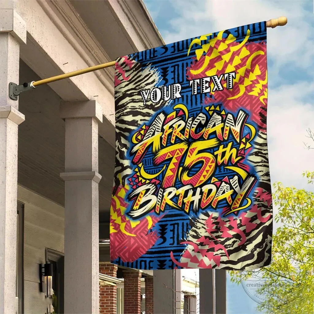 Personalized African 75th Birthday Colorful Tribal Striped Heritage Art Garden Flag