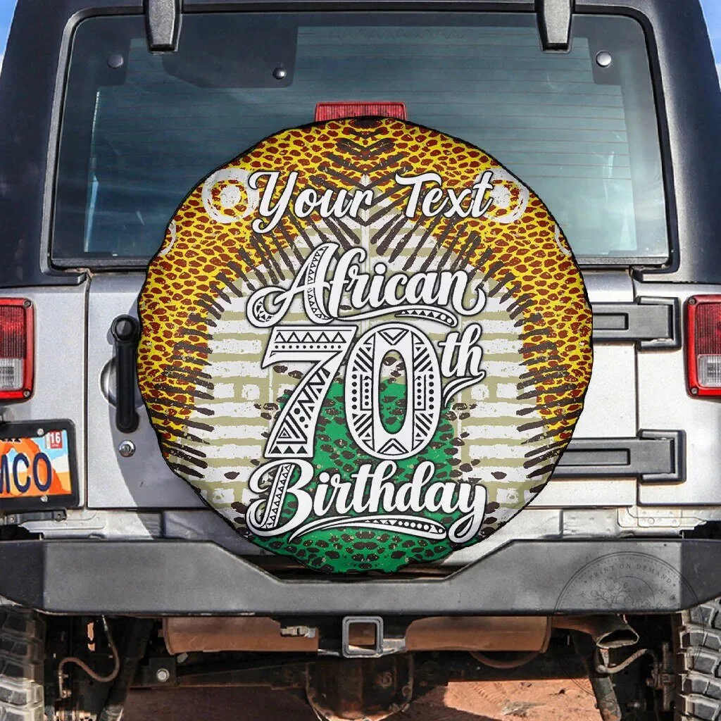 Personalized African 70th Birthday Tribal Animal Print Spare Tire Cover