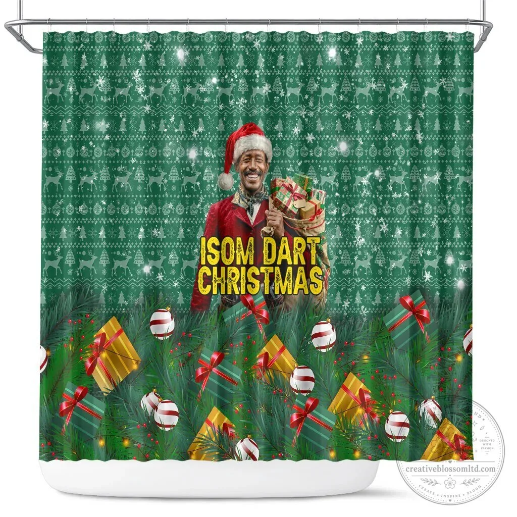 Isom Dart Christmas Black Cowboy Western Holiday Reindeer Shower Curtain