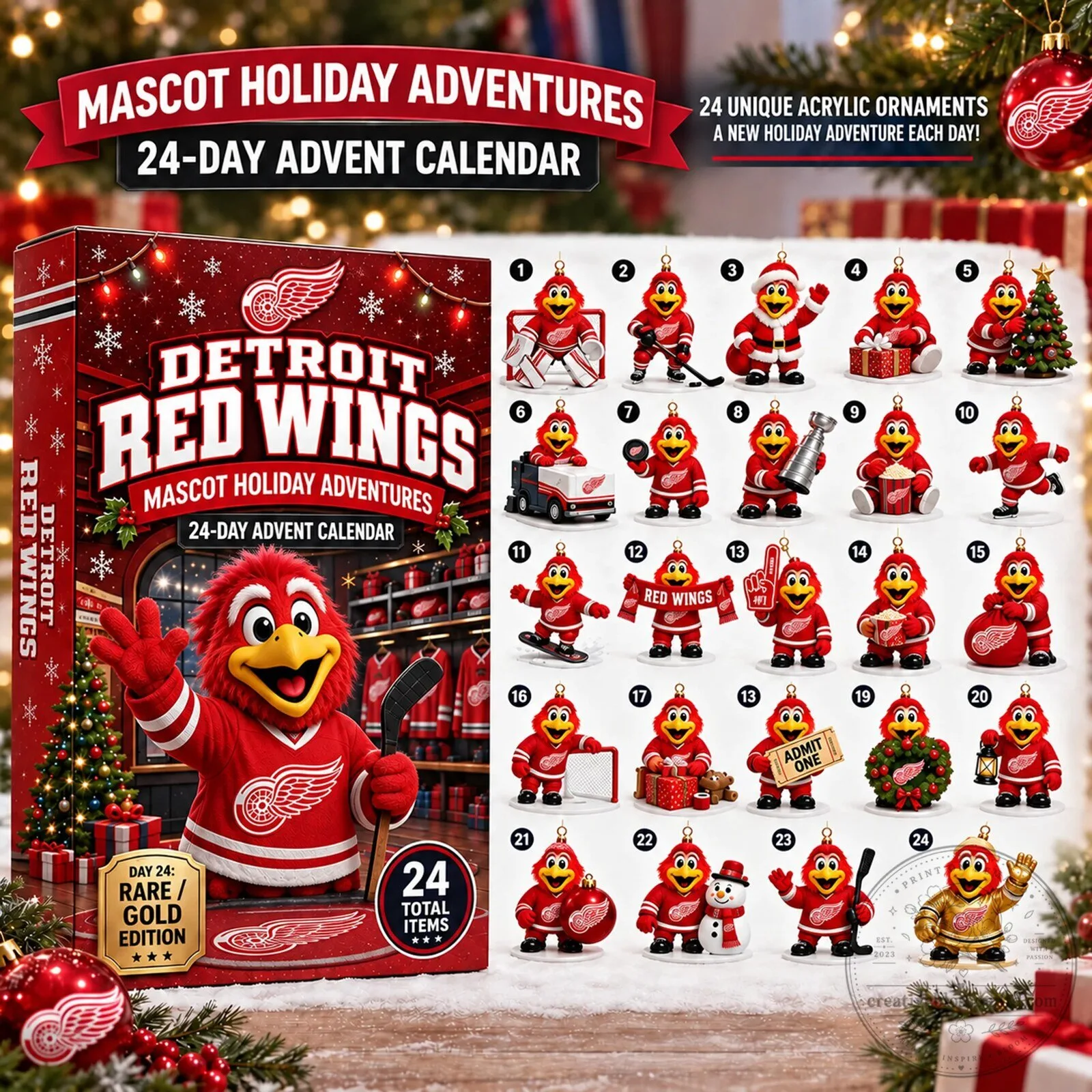 Detroit Red Wings Mascot Holiday Adventures 24-Day Advent Calendar with Ornaments