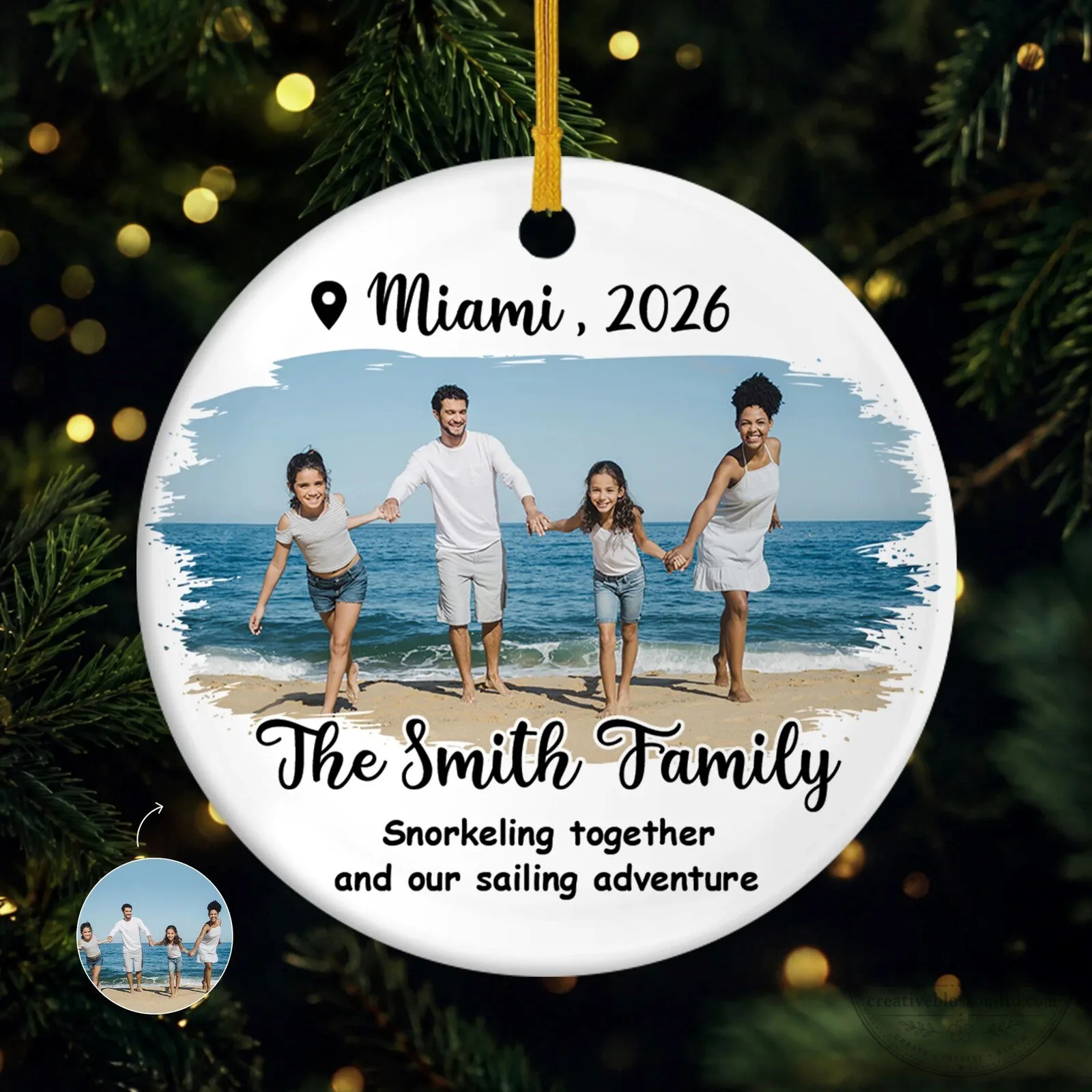Personalized Family Vacation Photo Ceramic Christmas Tree Ornament
