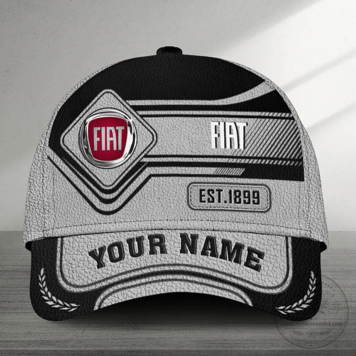 Fiat Est. 1899 Custom Name Black and White Baseball Cap Hat
