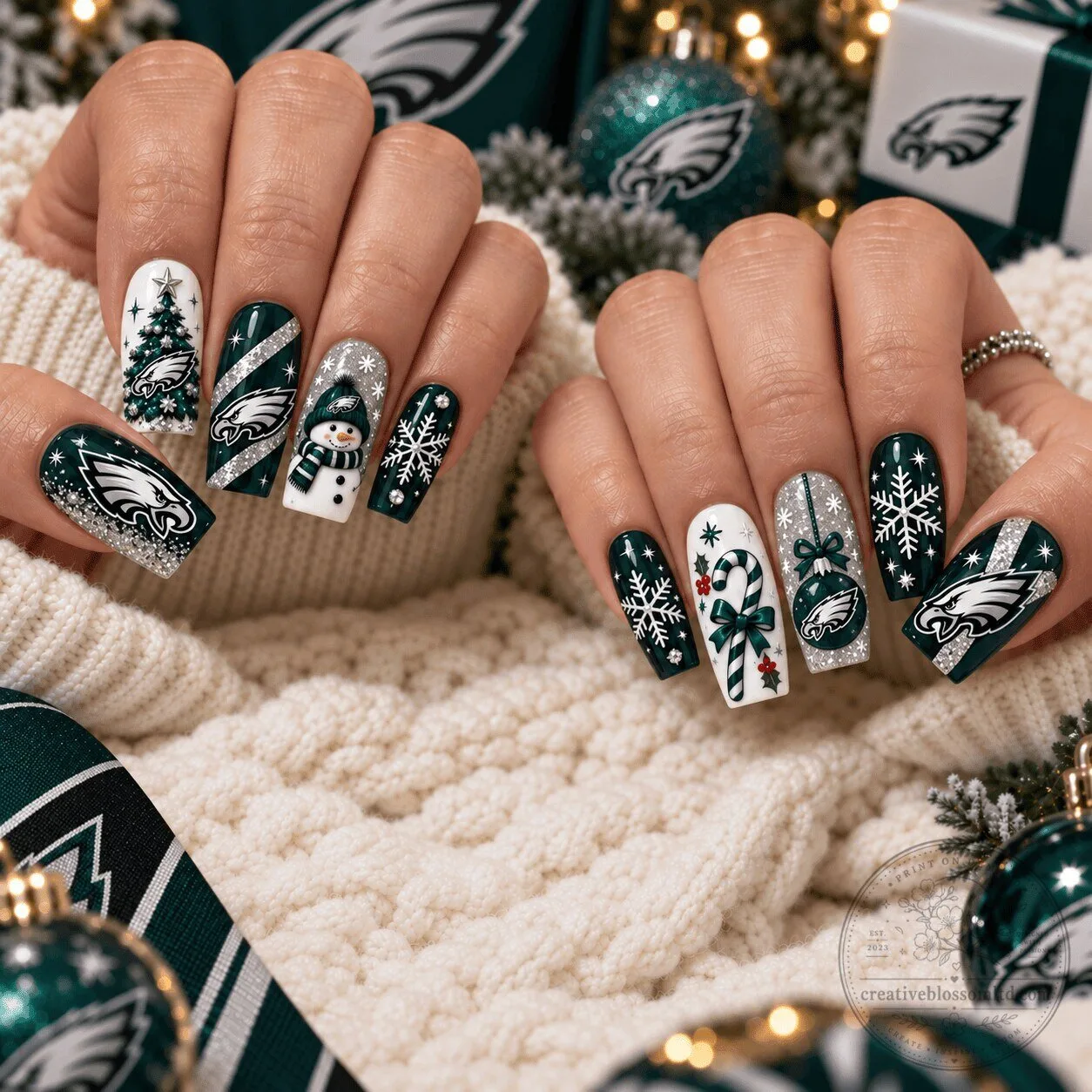 Philadelphia Eagles Christmas Holiday Press On Nails Set