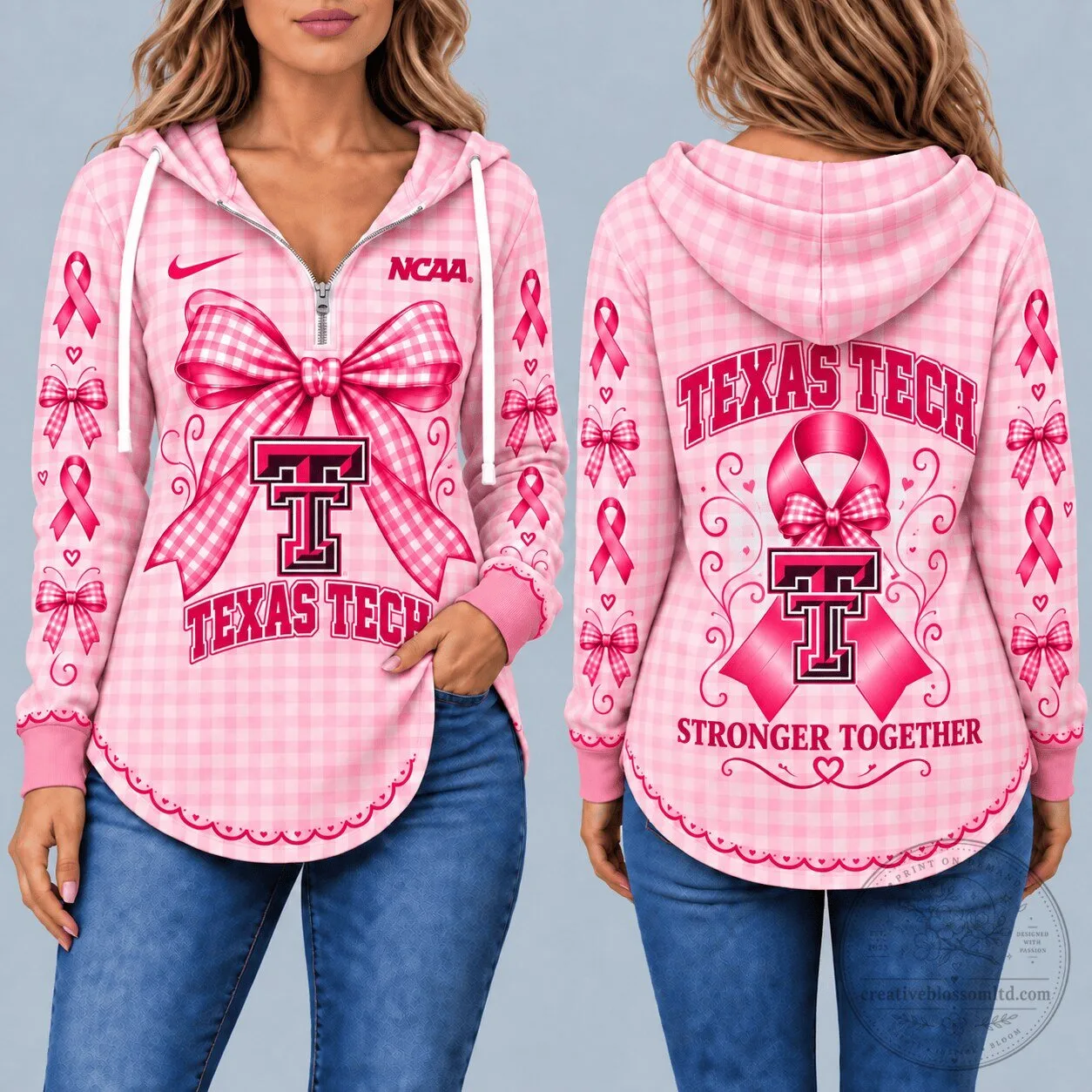 Texas Tech Red Raiders Breast Cancer Awareness Pink Gingham Hoodie