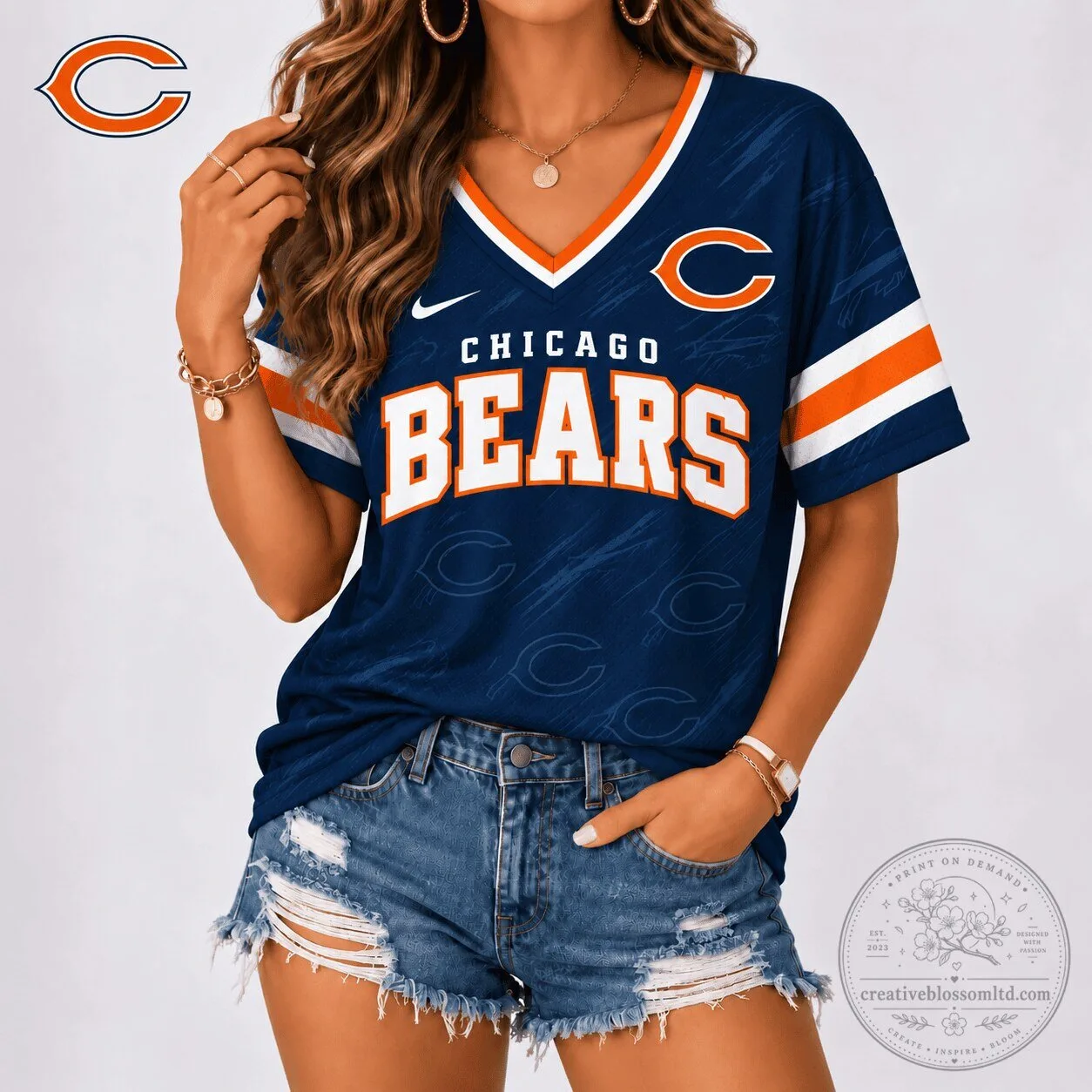 Chicago Bears NFL Team Shirt Women’s V-Neck Football Fan Apparel