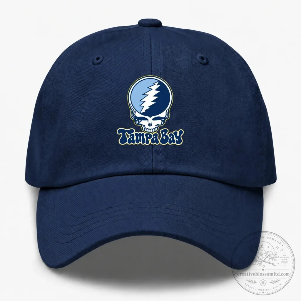 Tampa Bay Baseball Grateful Dead Stealie Skull Logo Embroidered Cap Hat Tampa Bay Baseball Grateful Dead Stealie Skull Logo Embroidered Cap Hat