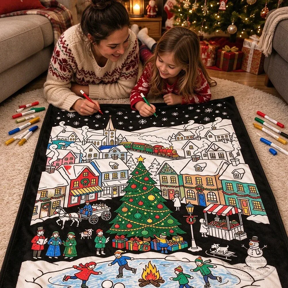 Christmas Winter Village Scene Coloring Activity Blanket for Kids 21 Christmas Winter Village Scene Coloring Activity Blanket for Kids