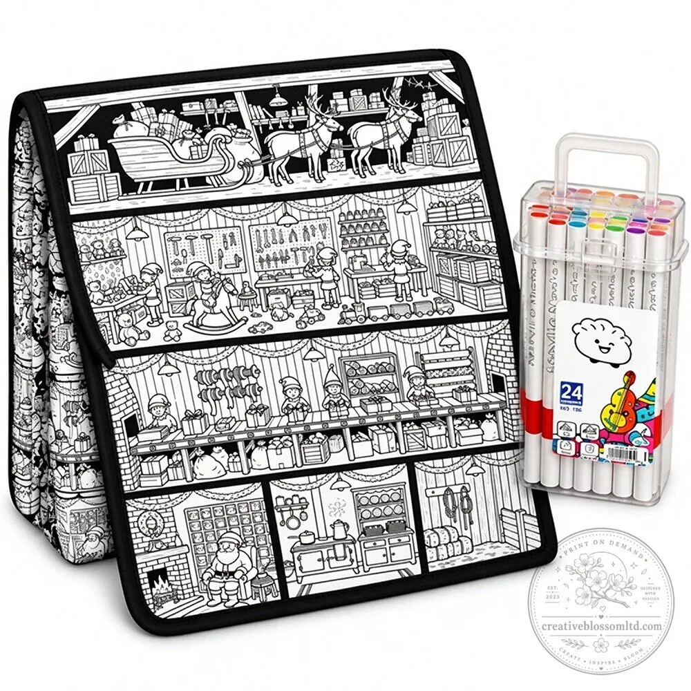 Christmas Winter Village Scene Coloring Activity Blanket for Kids 22 Christmas Winter Village Scene Coloring Activity Blanket for Kids