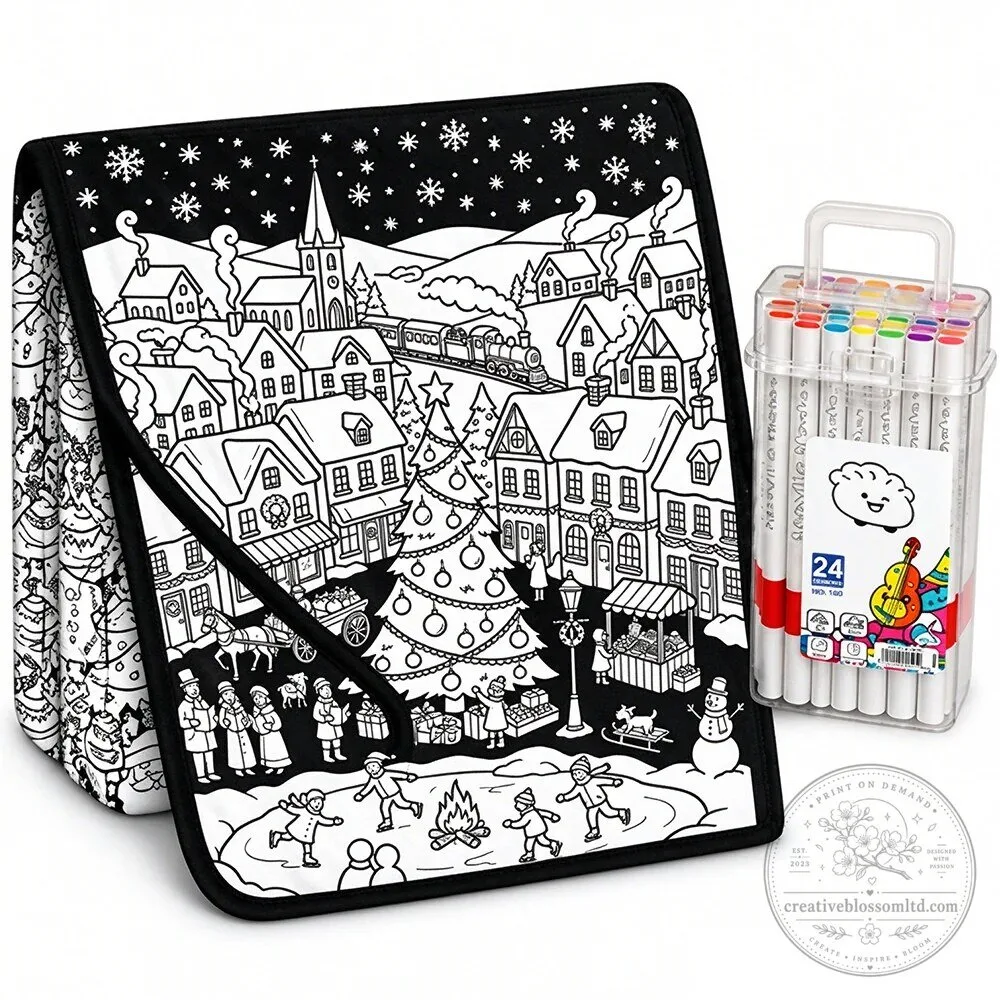 Christmas Winter Village Scene Coloring Activity Blanket for Kids 23 Christmas Winter Village Scene Coloring Activity Blanket for Kids