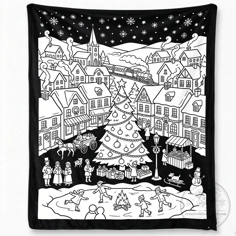 Christmas Winter Village Scene Coloring Activity Blanket for Kids 27 Christmas Winter Village Scene Coloring Activity Blanket for Kids