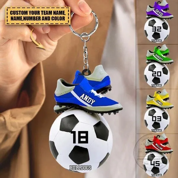 Personalized Soccer Cleats and Ball Custom Team Name Number Acrylic Keychain 4 Personalized Soccer Cleats and Ball Custom Team Name Number Acrylic Keychain