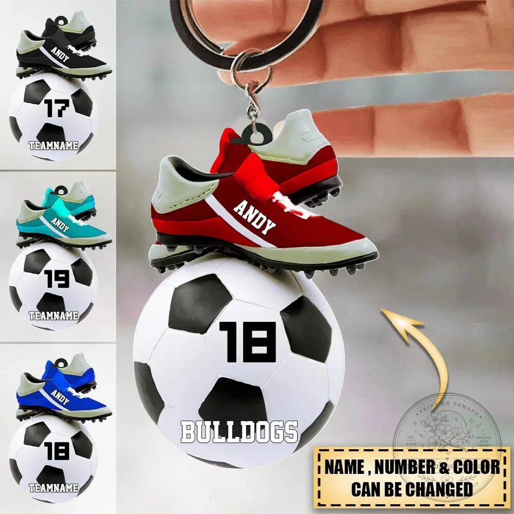 Personalized Soccer Cleats and Ball Custom Team Name Number Acrylic Keychain 5 Personalized Soccer Cleats and Ball Custom Team Name Number Acrylic Keychain
