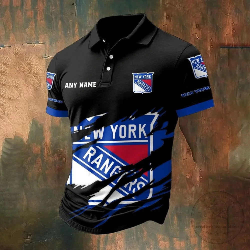 New York Rangers Personalized Name Black Polo Shirt 9 New York Rangers Personalized Name Black Polo Shirt