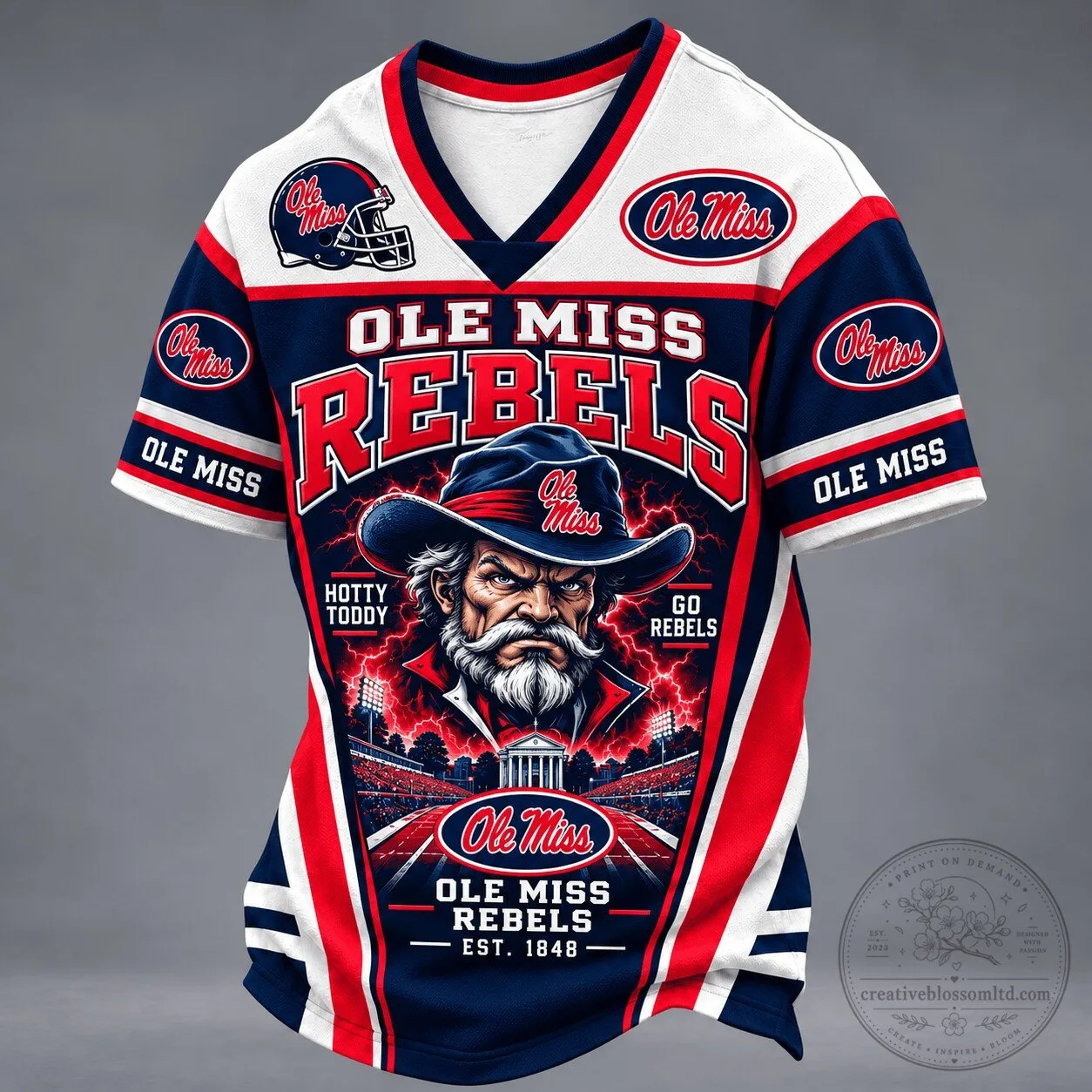 Ole Miss Rebels Mascot Spirit V-Neck Football Team Fan Jersey
