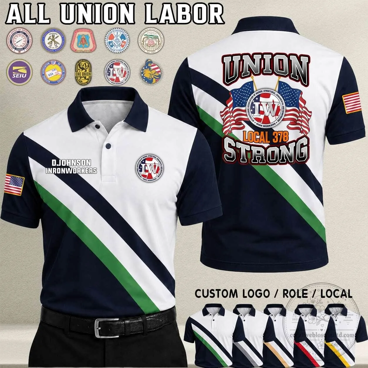 Ironworkers Union Local 378 Strong Dual Flag Polo Shirt 5 Ironworkers Union Local 378 Strong Dual Flag Polo Shirt