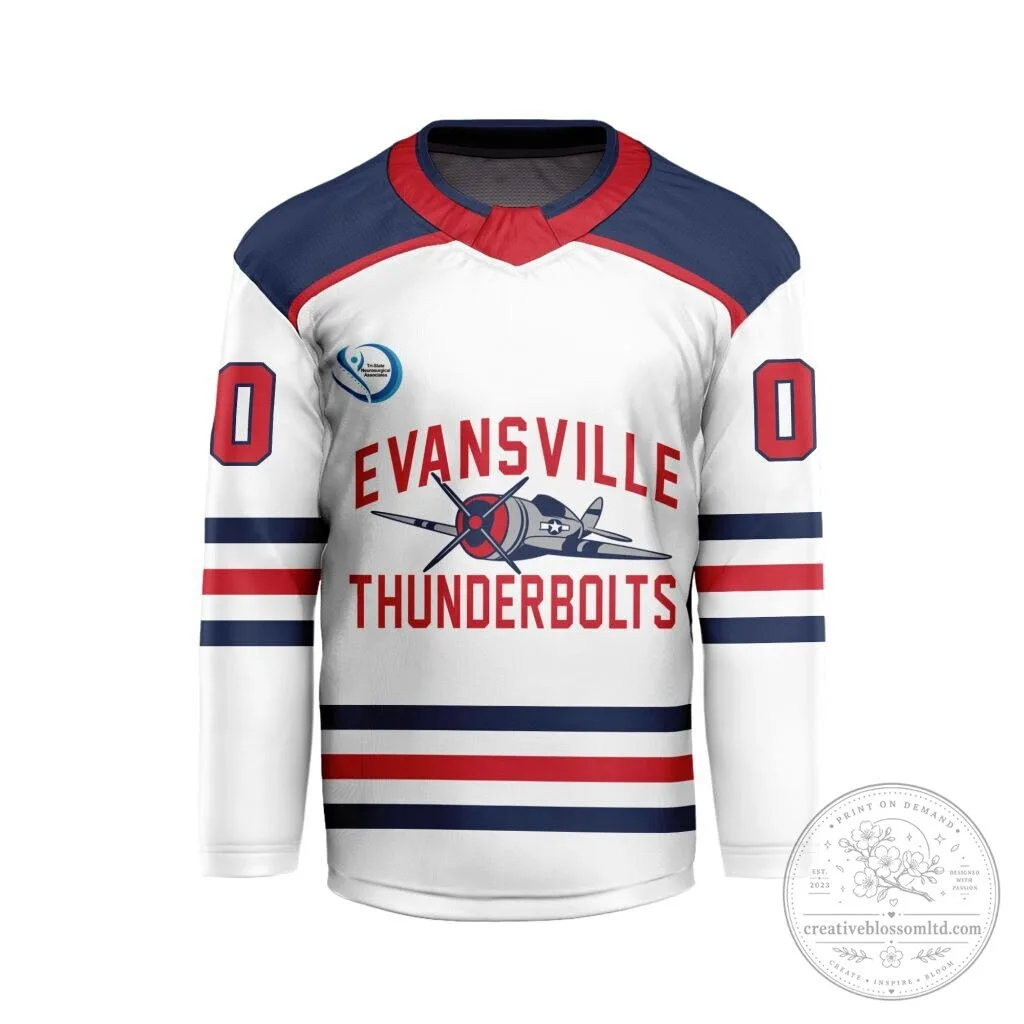 Evansville Thunderbolts Personalized White Hockey Jersey