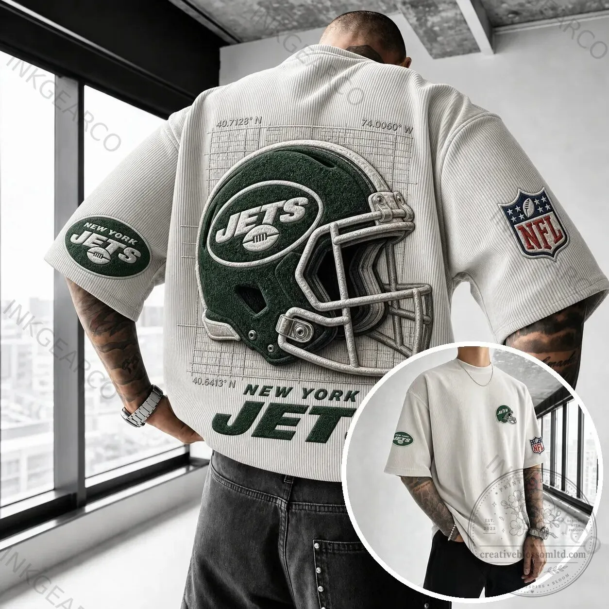 New York Jets American Football Helmet Design Short Sleeve T-Shirt 2 New York Jets American Football Helmet Design Short Sleeve T-Shirt