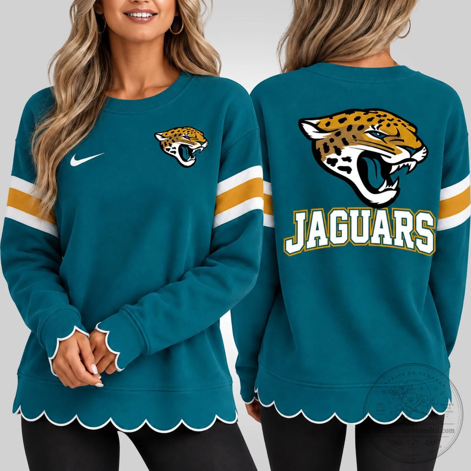 Jacksonville Jaguars Women's Scalloped Hem Crewneck Sweatshirt