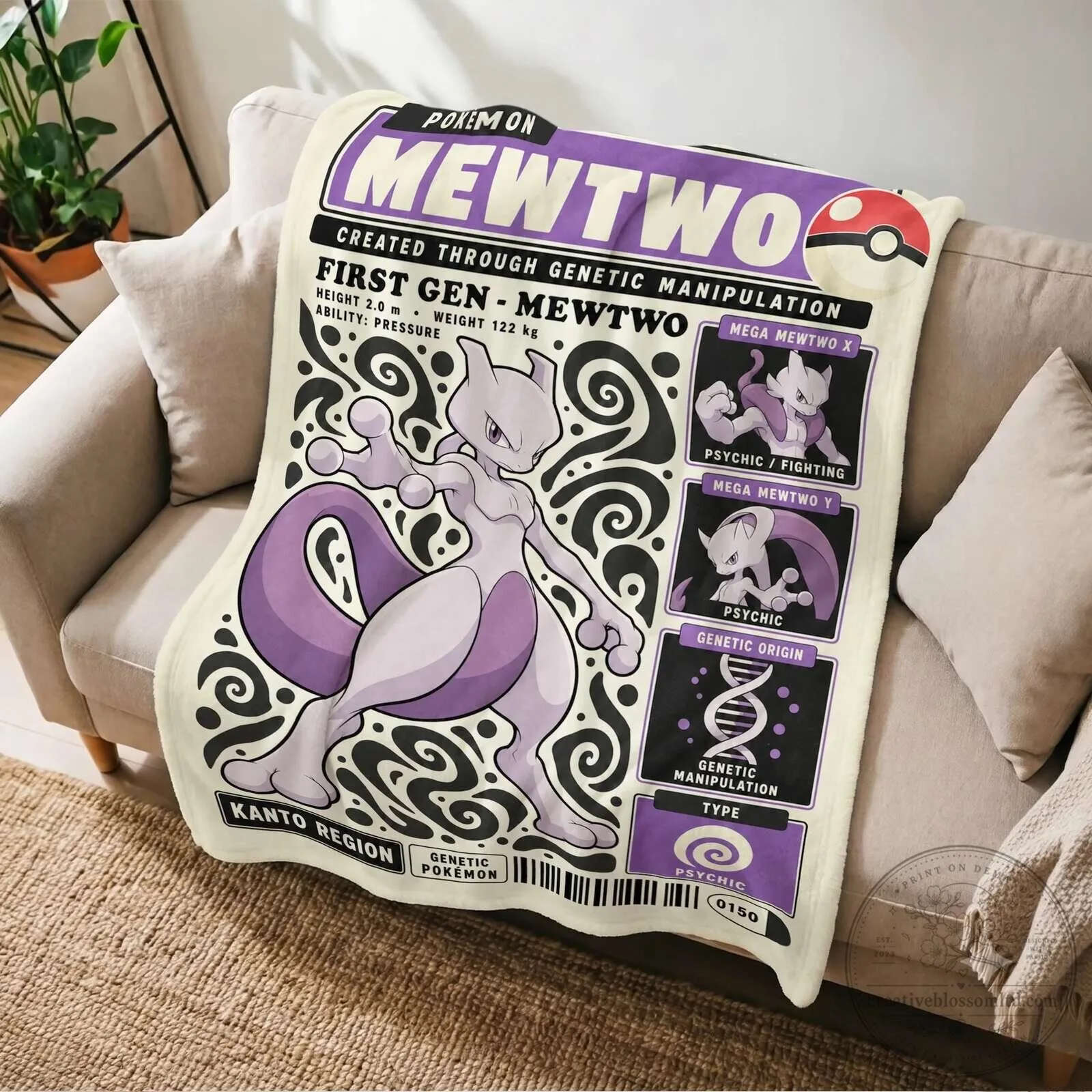 Pokemon Mewtwo Evolution Retro Fleece Blanket
