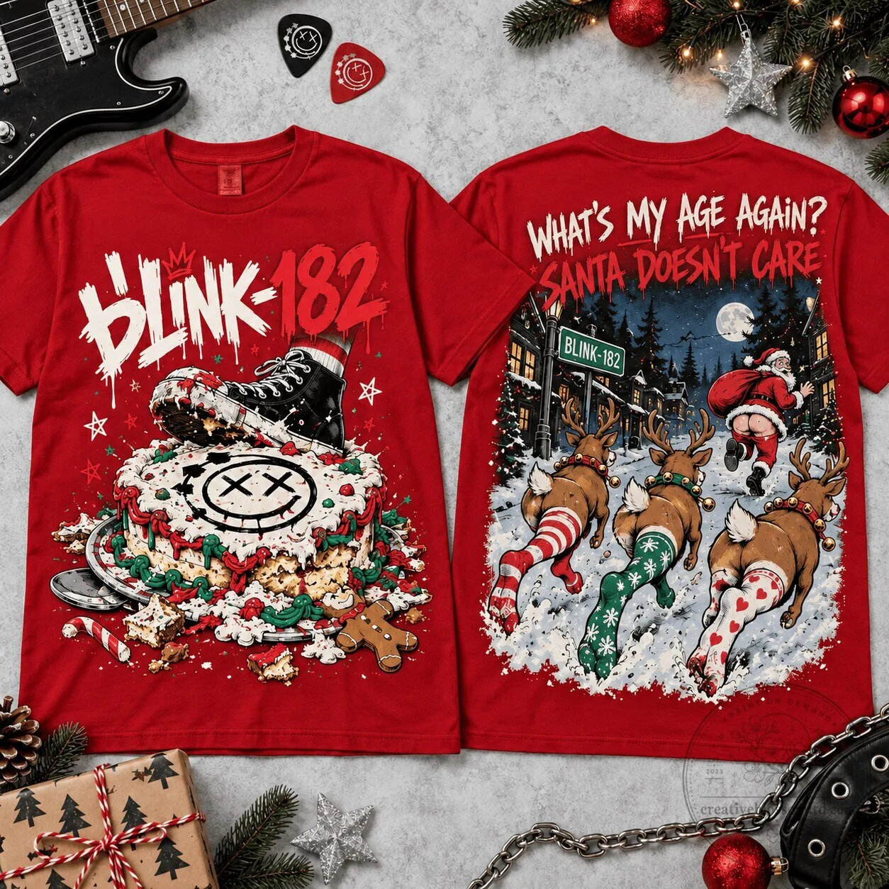 Blink-182 What's My Age Again Santa Doesn't Care Christmas T-Shirt