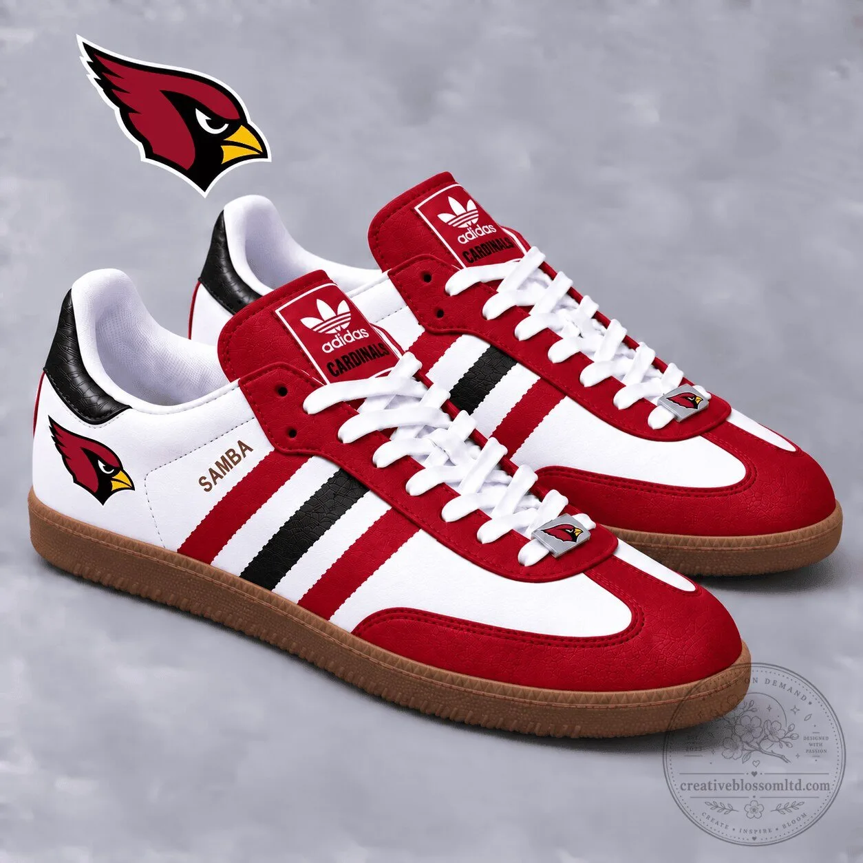 Arizona Cardinals NFL Team Logo Red and White Adidas Samba Shoes