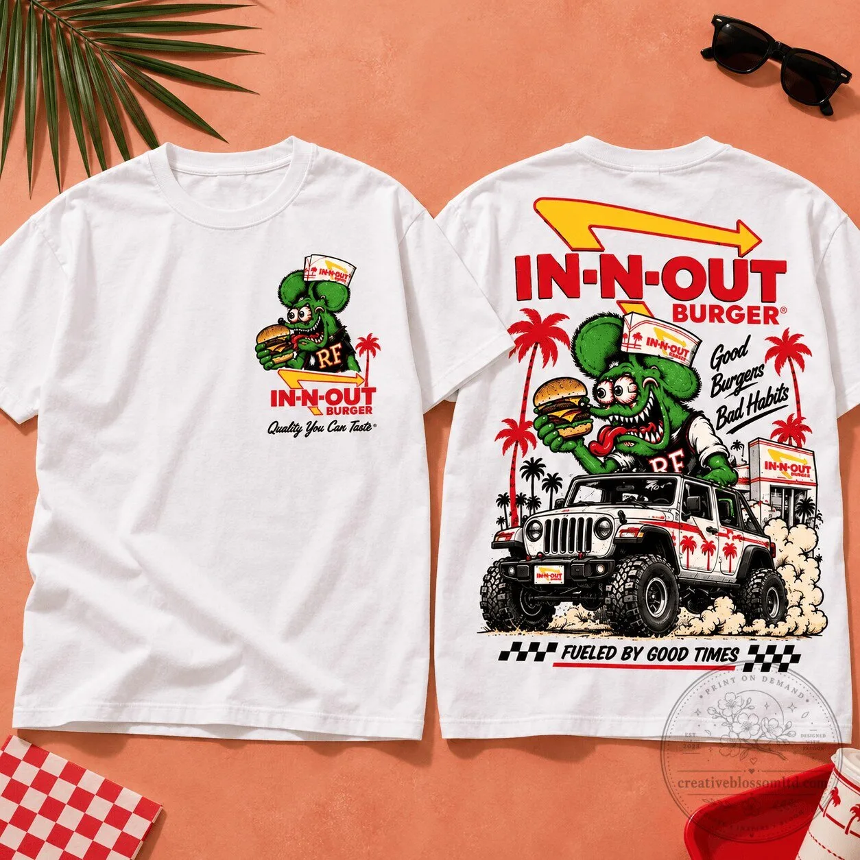 Rat Fink In-N-Out Burger Offroad Monster Truck Graphic T-Shirt