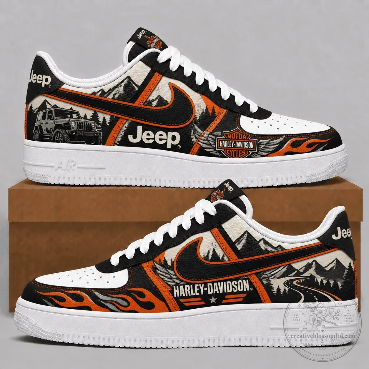 Jeep Harley-Davidson Offroad Adventure Graphics Custom Air Force 1 Shoes