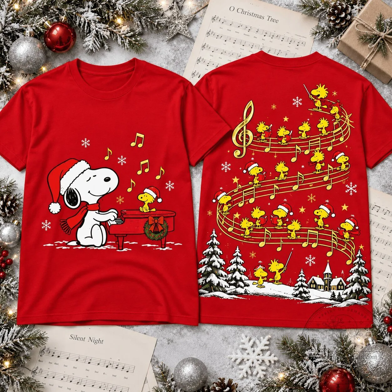 Snoopy and Woodstock Christmas Carol Symphony Holiday Music T-Shirt