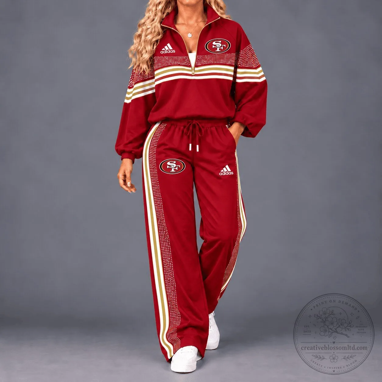 San Francisco 49ers Women's Red Adidas Quarter-Zip Tracksuit Hoodie and Pants Set