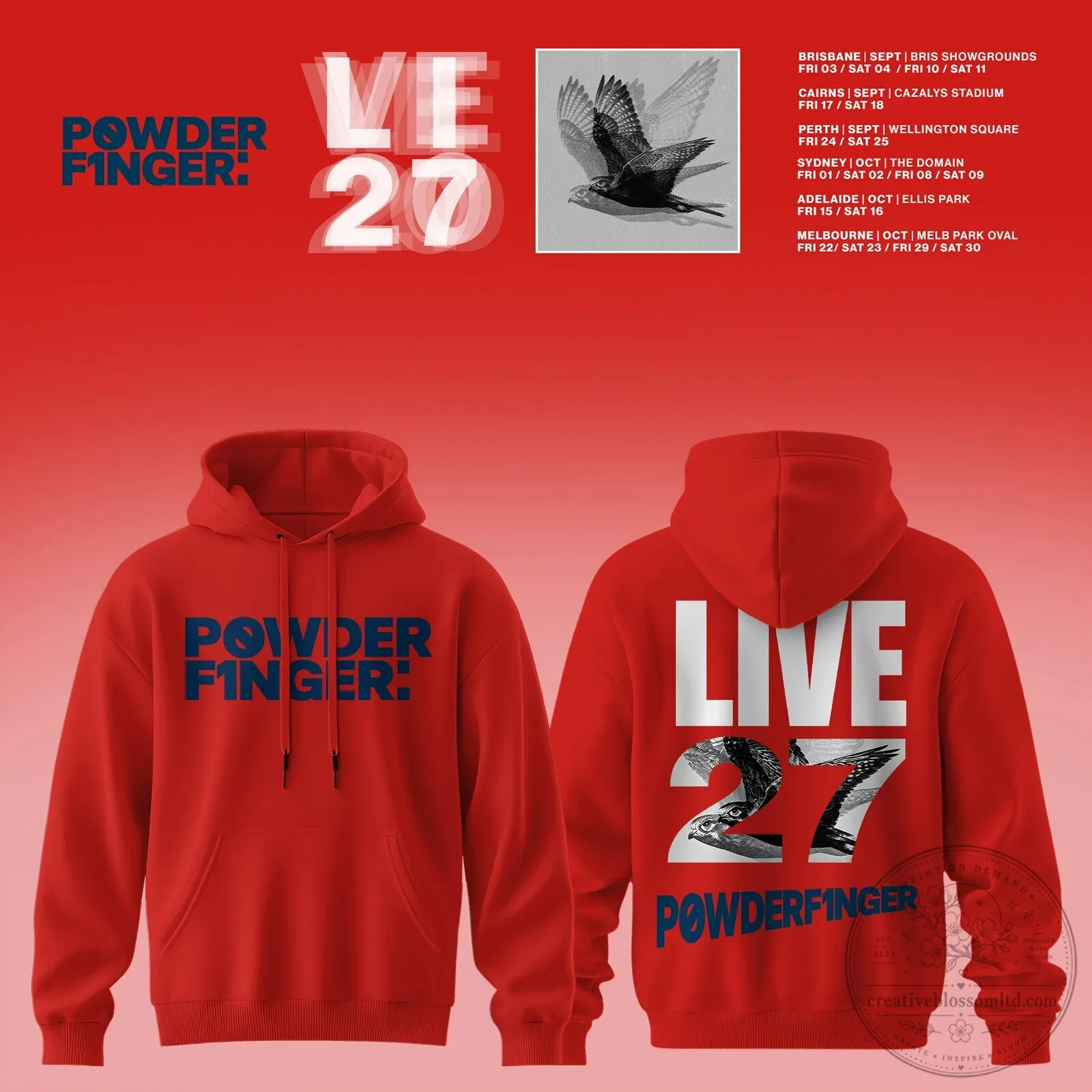 Powderfinger Live 2027 Australian Tour Concert Red Pullover Hoodie