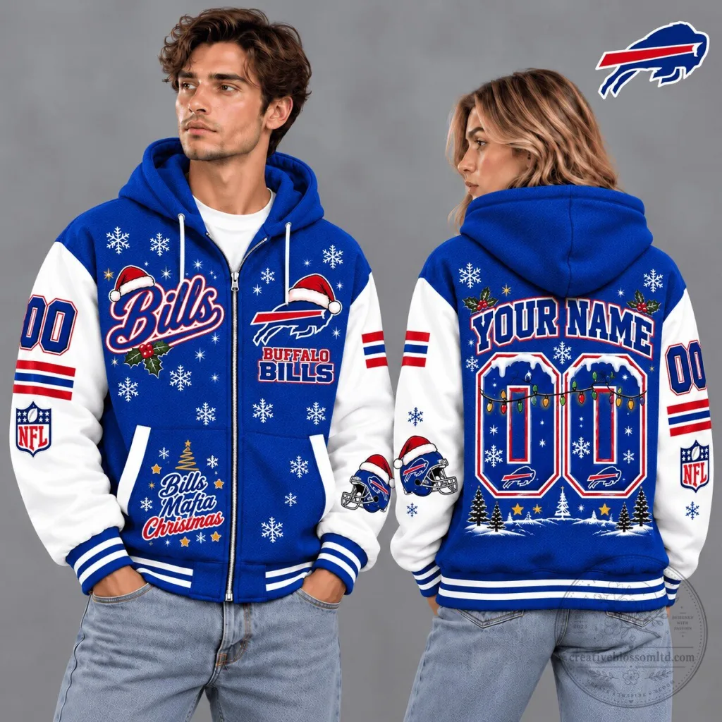 Buffalo Bills Christmas Snowflake Custom Name Number Zip Hoodie Buffalo Bills Christmas Snowflake Custom Name Number Zip Hoodie