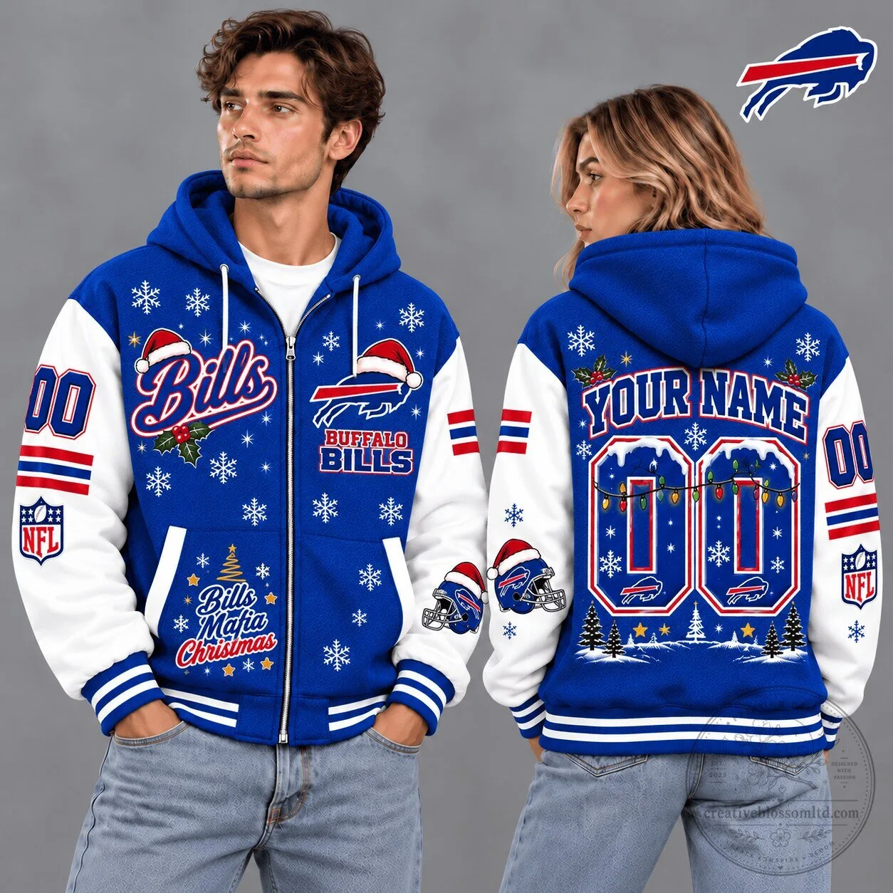 Buffalo Bills Christmas Snowflake Custom Name Number Zip Hoodie 3 Buffalo Bills Christmas Snowflake Custom Name Number Zip Hoodie