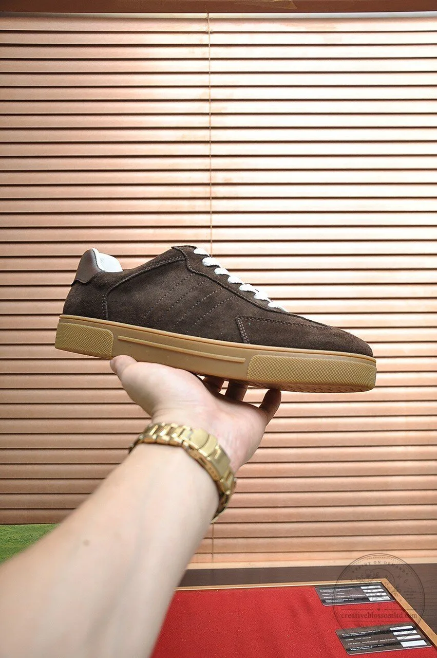 Men's Brown Suede Low Top Lace Up Sneakers Casual Fashion Shoes