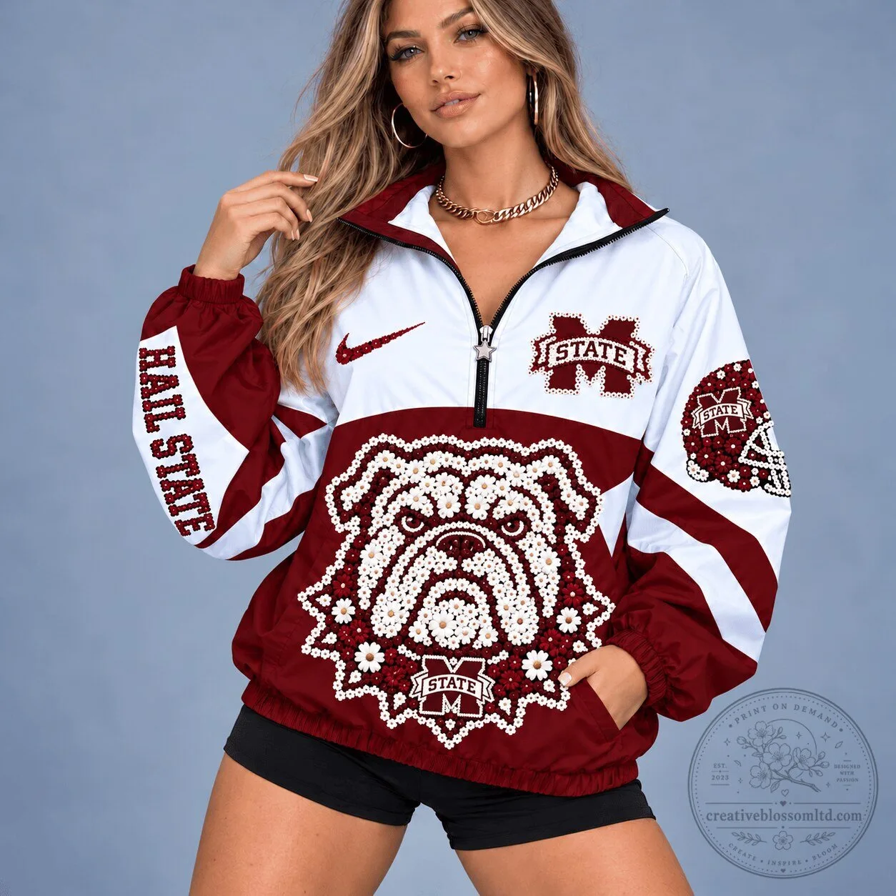 Mississippi State Bulldogs Floral Mascot Half-Zip Windbreaker Jacket for Women