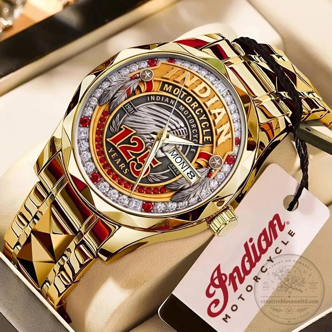 Indian Motorcycle 125th Anniversary Gold Tone Stainless Steel Quartz Watch