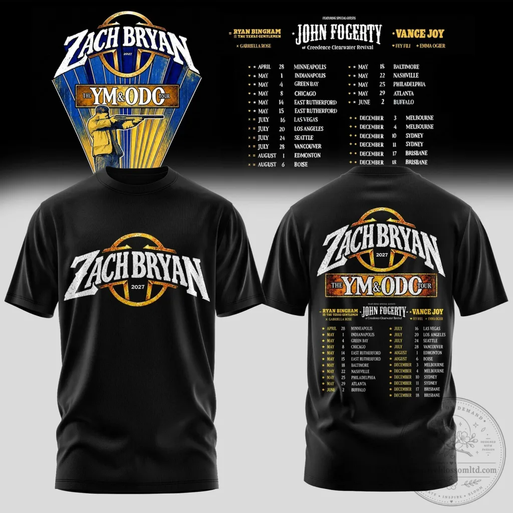 Zach Bryan The YM & ODC Tour 2027 Concert Dates Black Adult T-Shirt Zach Bryan The YM & ODC Tour 2027 Concert Dates Black Adult T-Shirt