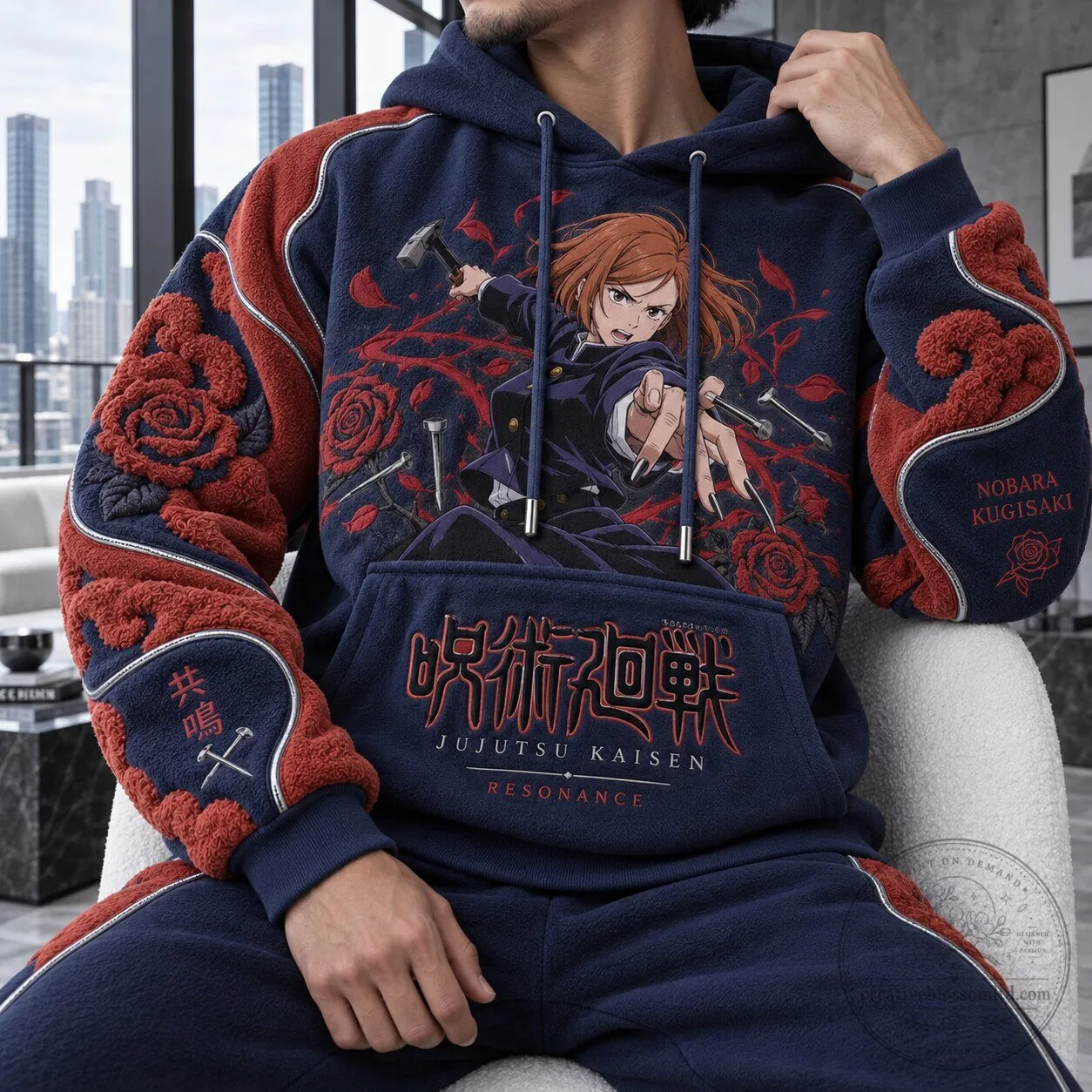 Jujutsu Kaisen Nobara Kugisaki Resonance Anime Hoodie with Rose Embroidery
