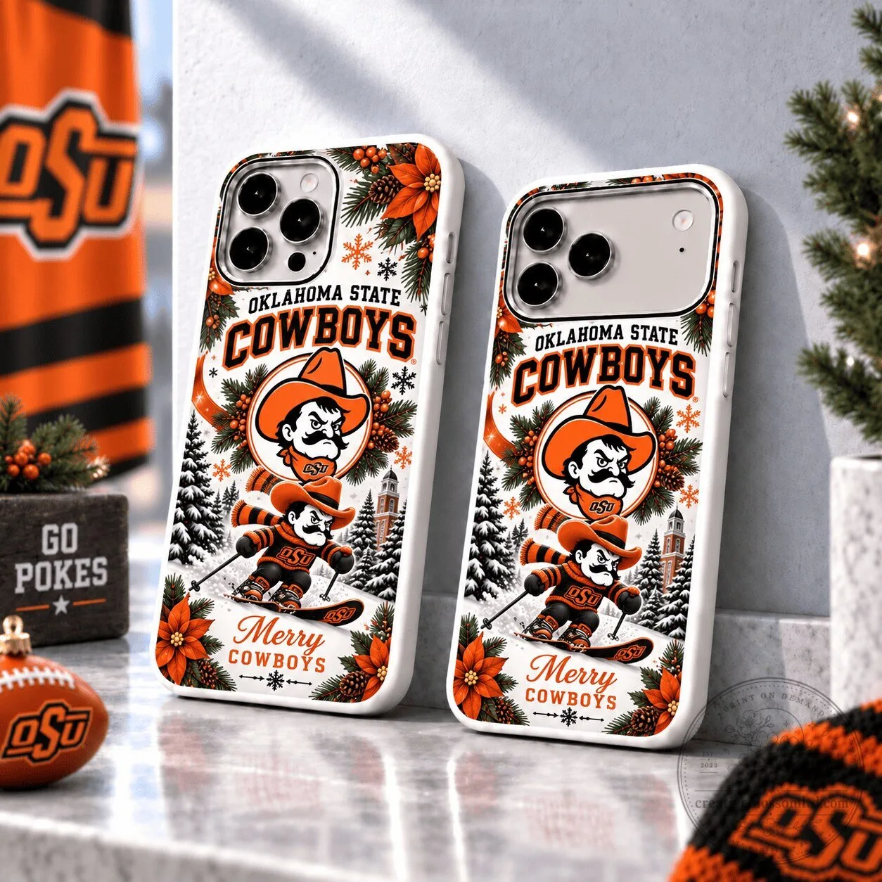 Oklahoma State Cowboys Christmas Skiing Mascot Phone Case