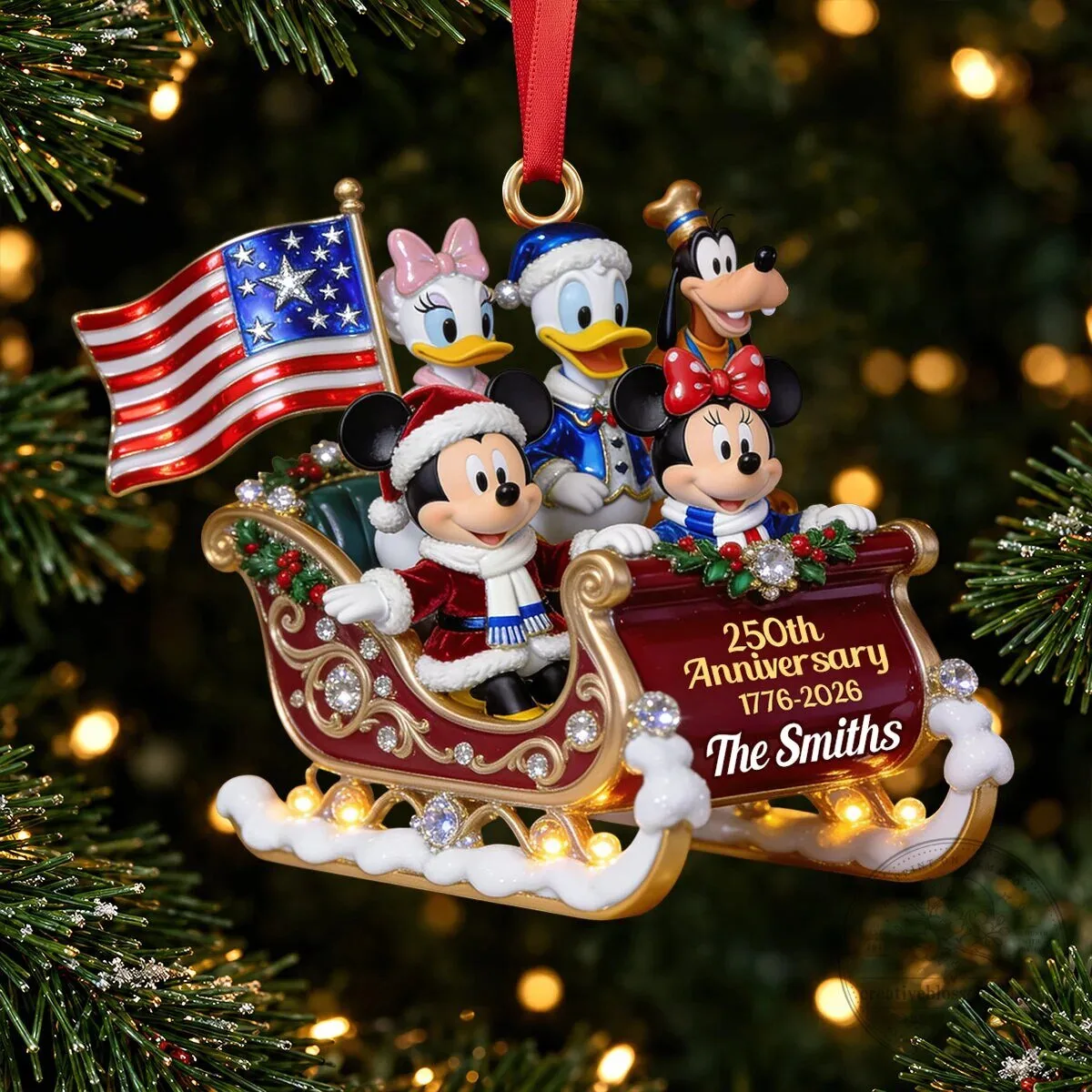 Personalized Disney Mickey and Friends 250th Anniversary Christmas Ornament