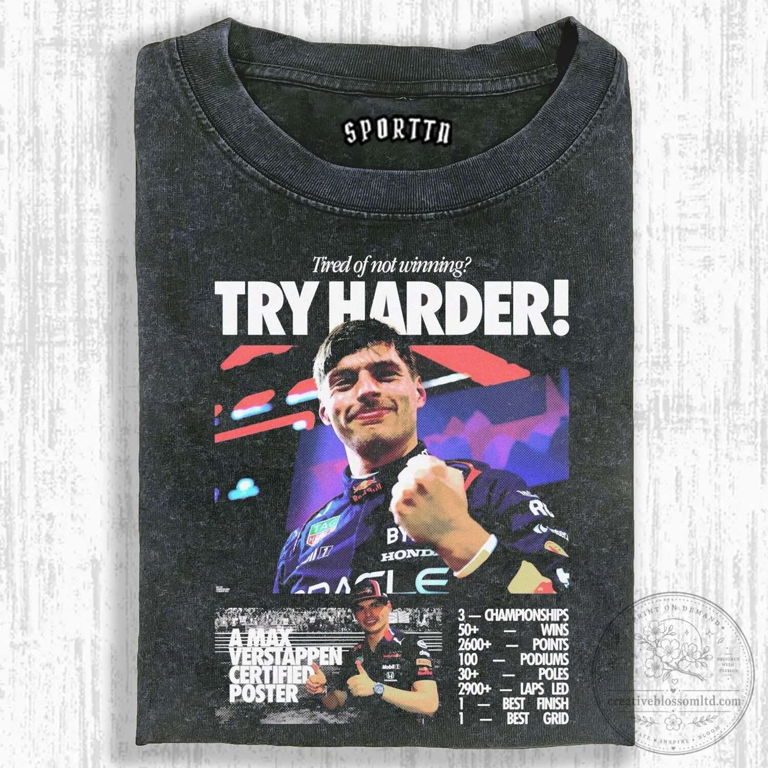 Max Verstappen Formula One Racing Champion Try Harder Quote T-Shirt