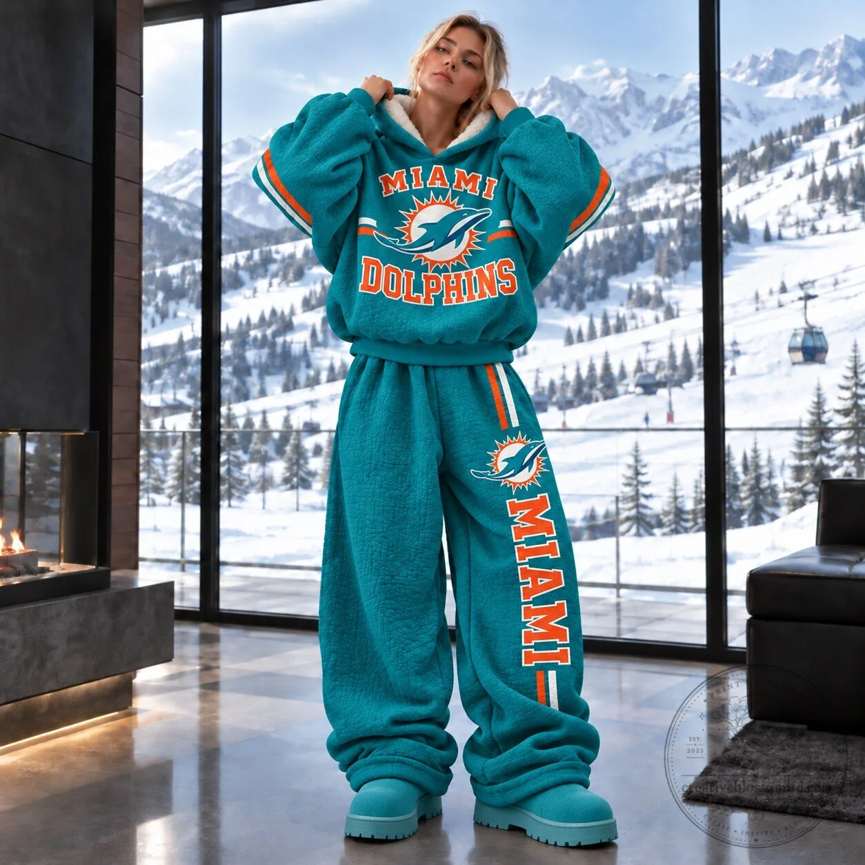 Miami Dolphins NFL Football Team Logo Sherpa Fleece Hoodie for Women