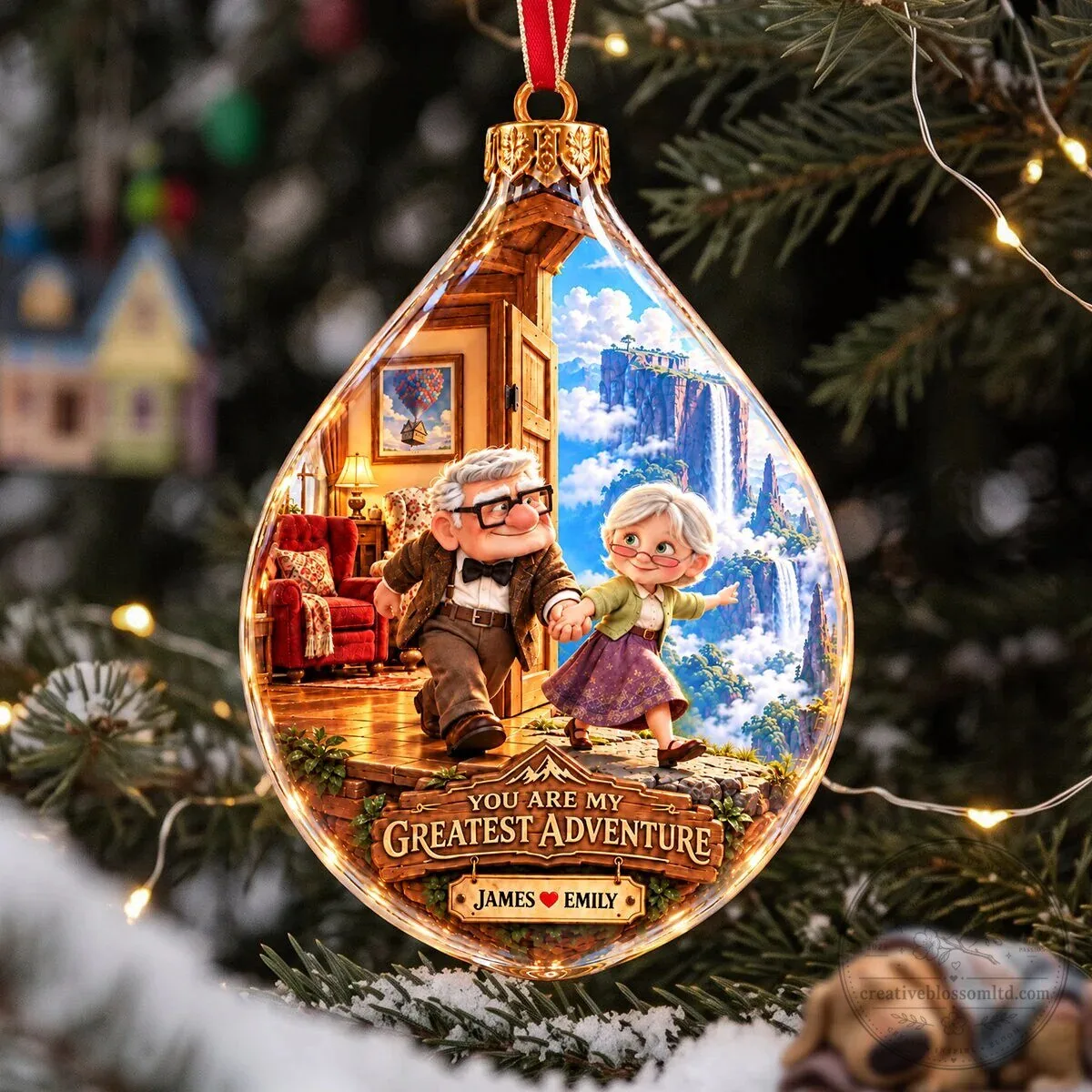 Up Movie Carl and Ellie Greatest Adventure Personalized Christmas Ornament