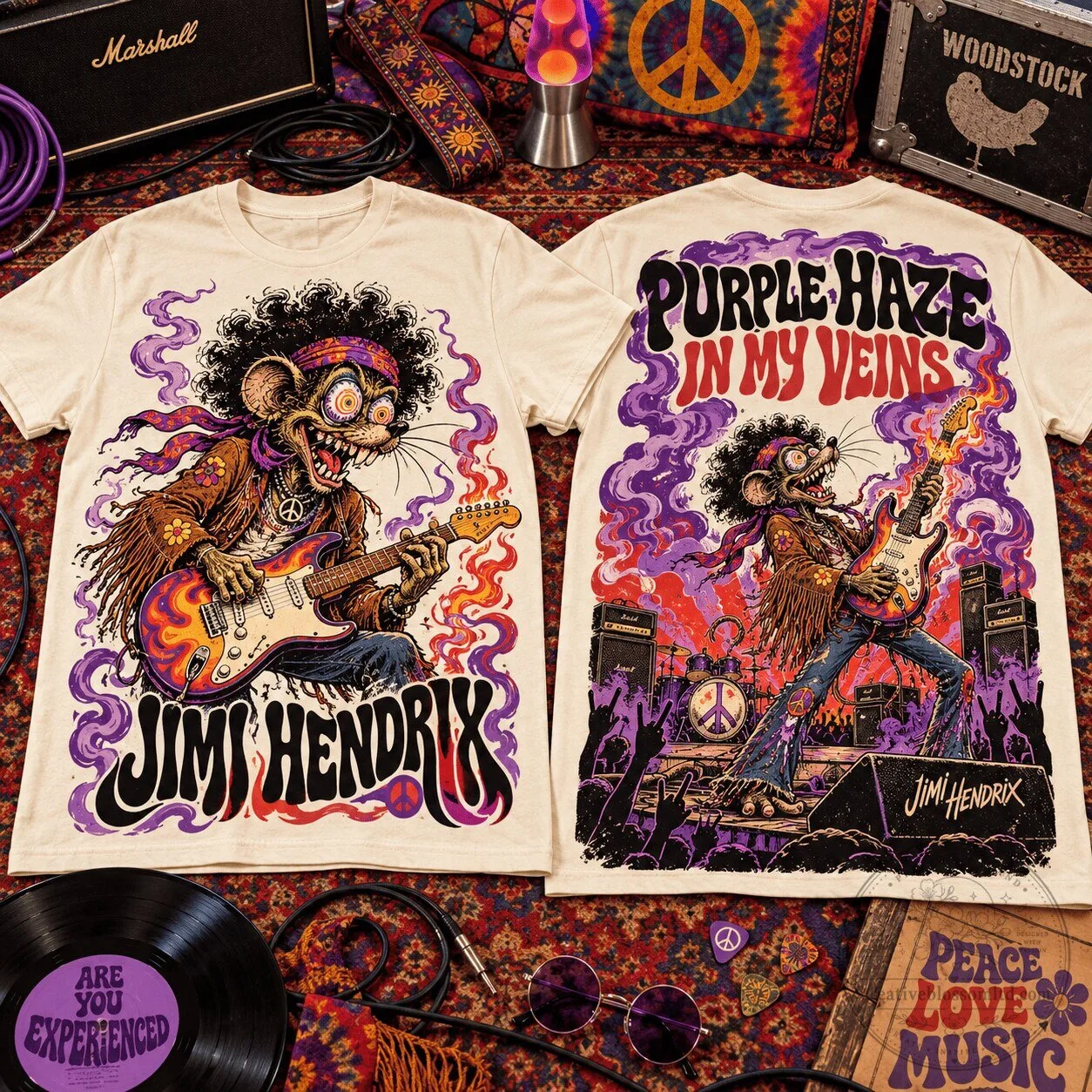 Jimi Hendrix Purple Haze In My Veins Rock and Roll Music Fan T-Shirt