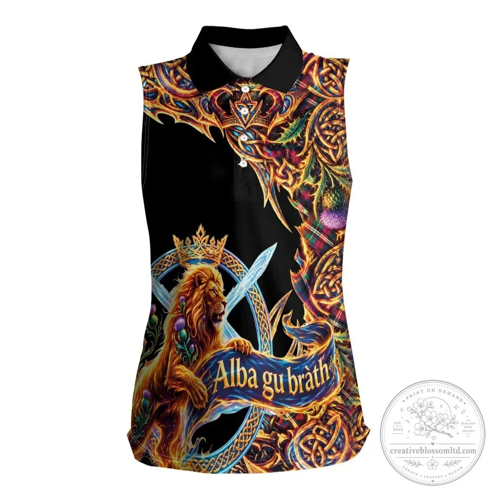 Alba Gu Brath Scotland Forever Celtic Royal Lion Gothic Sleeveless Polo Shirt